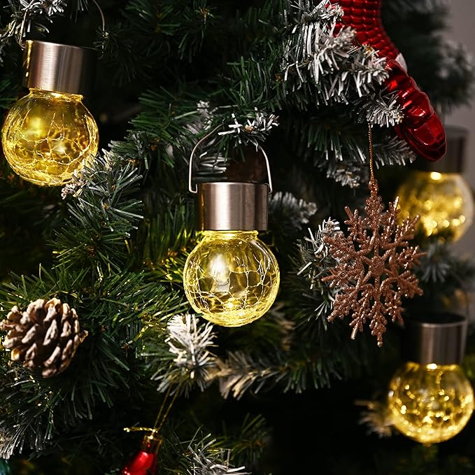 GIGALUMI 24 Pack Solar Outdoor Lights, Solar Hanging Lights for Christmas Decoration-Cracked Glass Solar Lights Outdoor Waterproof for Garden, Yard, Fence, Tree（Warm White）