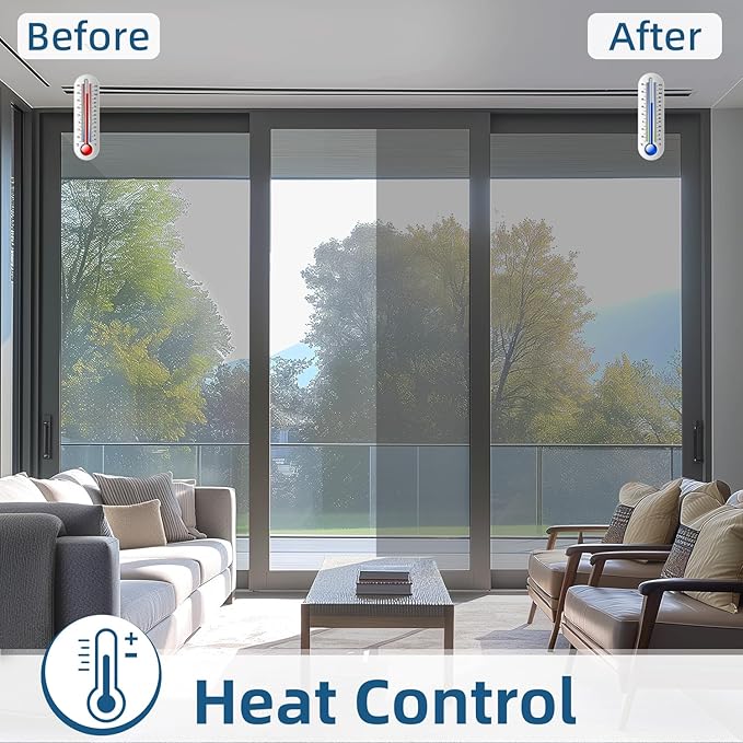 DUOFIRE One Way Window Film Privacy See Out Not in Heat Blocker Tint Reflective Mirror Tinting Film for Home Static Cling Anti-UV Sun Blocking Window Covering（Dark Silver, 35.4x78.7in）