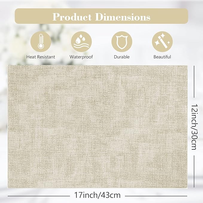 Faux Leather Placemats Set of 6,Heat Resistant Placemats for Dining Table, Easy Clean Non-Slip Place Mats, Waterproof Stain Resistant Wipeable Washable PU Table Mats, (Beige)