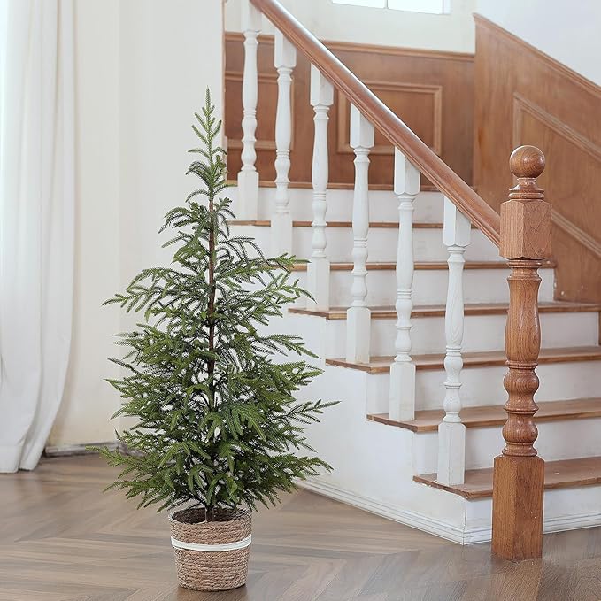 4ft Christmas Norfolk Pine Tree Artificial Christmas Tree Faux Potted Plants for Front Porch Christmas Indoor Outdoor Decor（2 PCS
