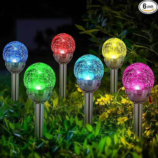 SOLPEX Solar Garden Lights Outdoor, 6 Pack Multi-Color Changing&White 2 Modes Solar Powered Glass Ball Garden Lights, Waterproof for Patio Decoration
