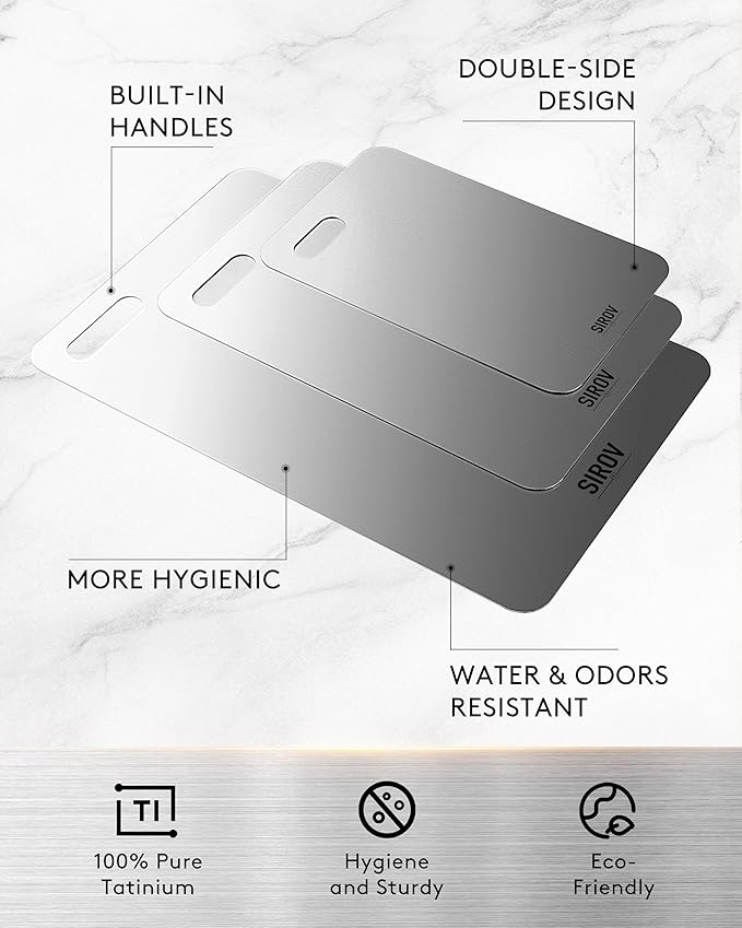 Titanium Cutting Board, 100% Pure Titanium Cutting Boards For Kitchen, Best Non Toxic titanium chopping board, Dishwasher safe, Hygiene and Durability for Meat, Fruit, and Vegetables (10.2L*6.3W)