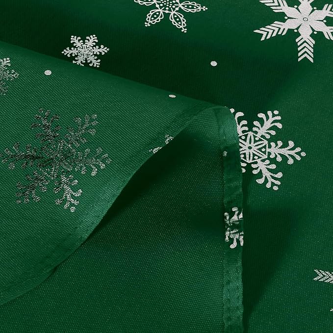 LUSHVIDA Christmas Tablecloth Round - Green 60inch Snowflakes Foil Print Pattern Washable Wrinkle Resistant Holiday Tablecloths for Christmas Family Gathering, Dining Room Table 130GSM