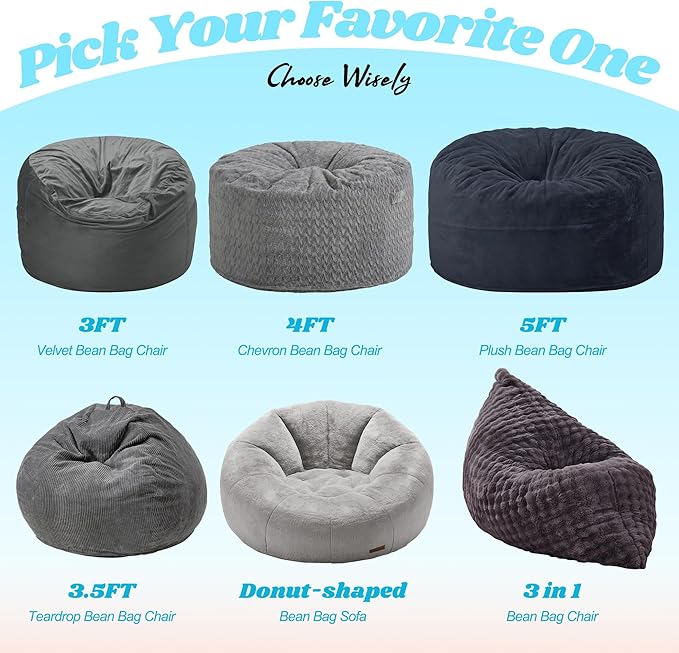 Hobestluk 3 in 1 Bean Bag Chair Giant Bean Bag Chairs for Adults with Bubble Cover Convertible Bean Bag Floor Cushion with Machine Washable Cover for Living Room (Bubble Dark Grey)