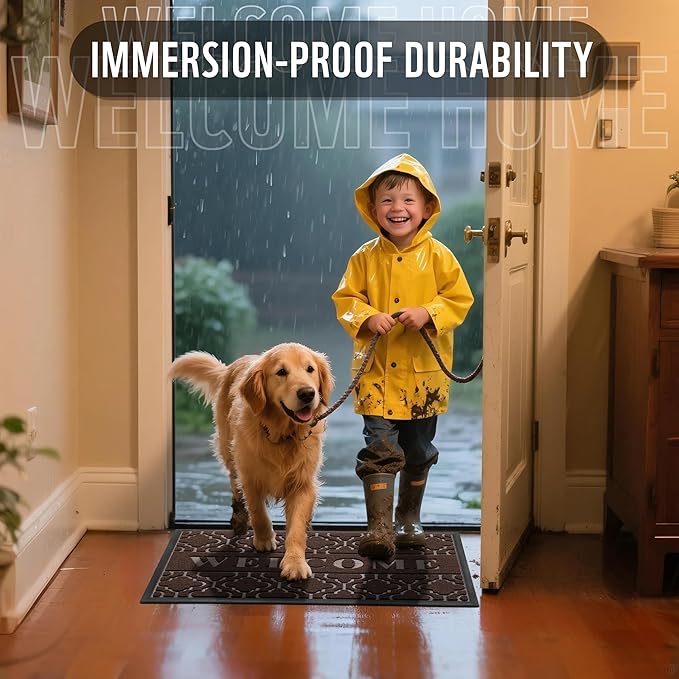 Yimobra Welcome Mat Outdoor Indoor, All-Season Waterproof Front Door Mat Outside Entrance, All-Weather Heavy Duty Non-Slip Doormat, Low Profile Porch Patio Entrance Mats, 47x32, Brown