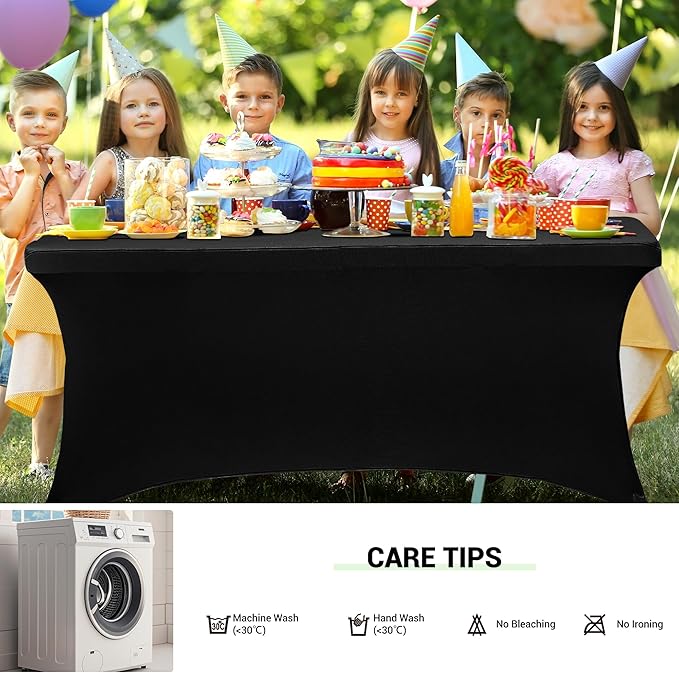 Obstal Spandex Table Cover 8ft Fitted Tablecloth Rectangular - Black Rectangle Folding Table Cloth for Birthday Party Wedding Banquet, 96L x 30W Inch