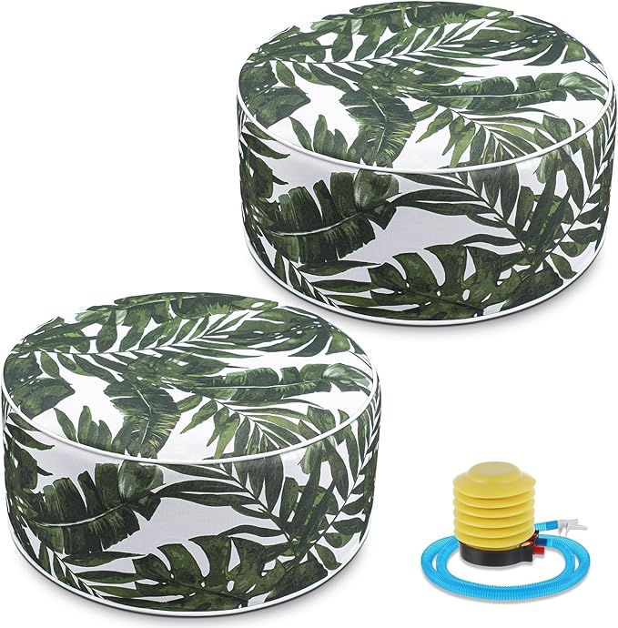 2 Pack Outdoor Inflatable Ottoman Waterproof Inflatable Pouf Foot Rest with Handle D21 x H9 Portable for Patio Camping Garden or Home