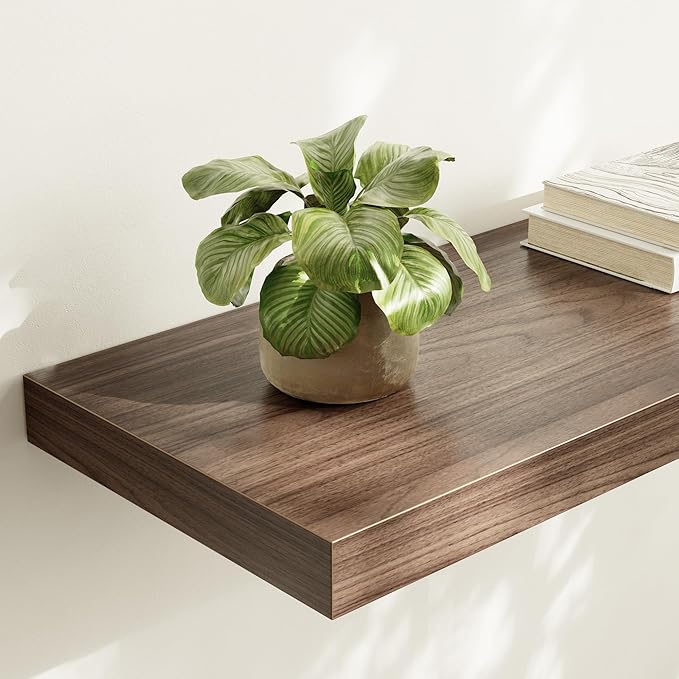 Large Floating Shelves for Wall Set of 1 Wooden Wall Shelves 36 in x 12.75 in x 2 in Room Decor Long Shelf with Invisible Wall Mount Bracket for Bedroom Kitchen Living Room Walnut