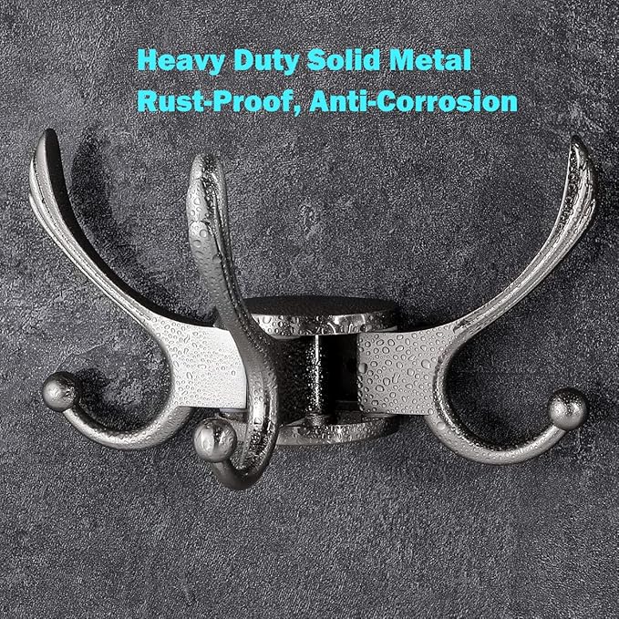Swivel Coat Hook 2 Pack Heavy Duty Space Saving Towel Rope Hook Wall Mount Triple Swing Arms for RV Bathroom Kitchen Garage,Brushed Nickel