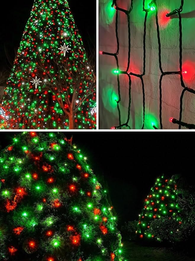 Red Green Solar Christmas Lights Outdoor Decorations Waterproof, Tatal 4 Pack 400LED 132FT Solar String Lights Green Wire with 8 Modes, Christmas Fairy Light for Xmas Tree Party Wedding Garden Decor