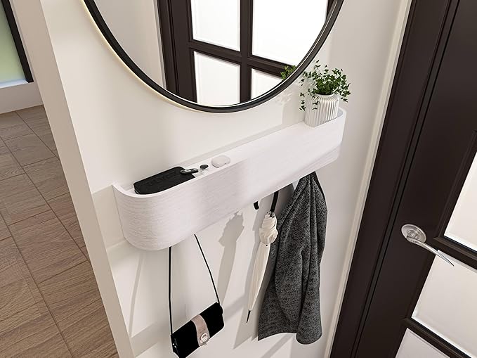 OLEEK Wall Mounted Coat Rack with Shelf - Wall entryway Shelf with Hooks - entryway Hooks - Modern Coat Rack - Wooden Mount for Home Decor - Jacket Hanger