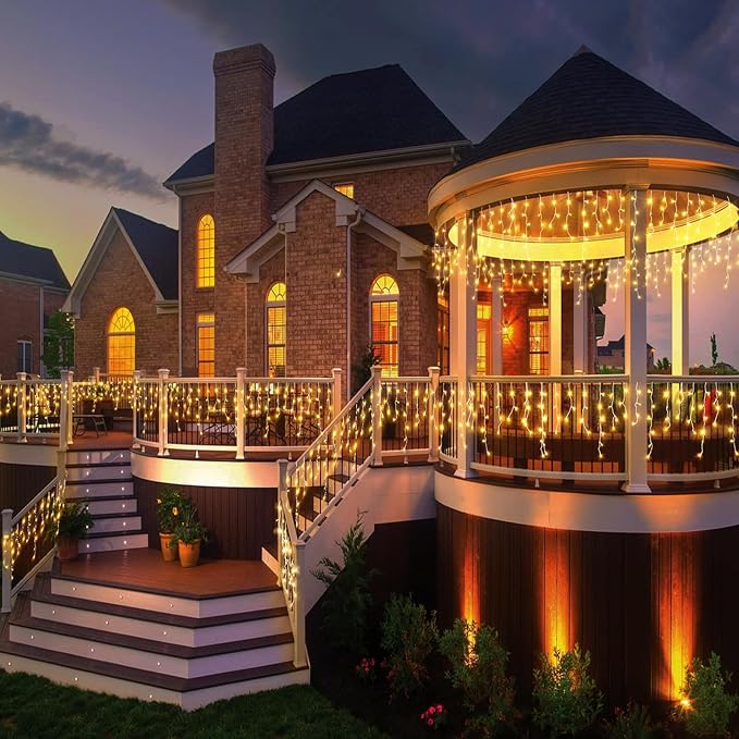 Icicle Christmas Lights Outdoor, 66FT 640 LED Icicle Lights for Outside with 8 Modes Timers, Waterproof Plug in Connectable String Light for House Yard Patio Eave Wedding Decorations, Warm White