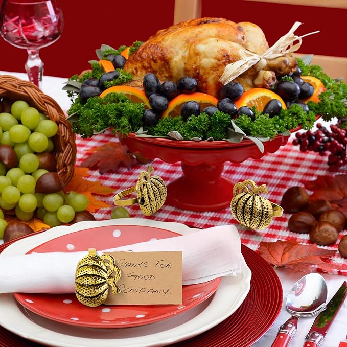 20 Pcs Thanksgiving Pumpkin Napkin Rings Gold Napkin Holders Fall Dinner Table Napkin Rings for Thanksgiving Harvest Table Party Decoration