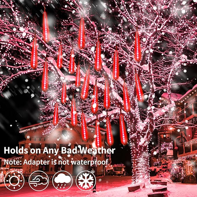 Christmas Meteor Shower Rain Lights, 10 Tube 12 Inch 240 LEDs Icicle Outdoor Raindrop for Xmas Halloween Wedding Party Tree Holiday Decoration, Red