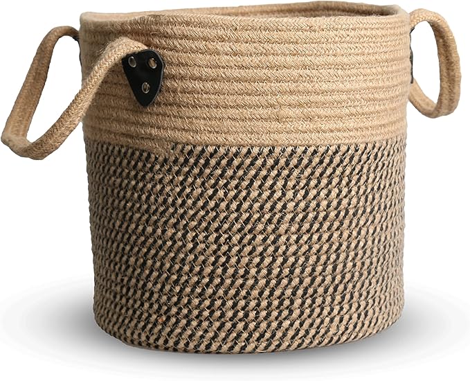 Jute Rope Basket - 10"x10" Woven Plant Pot Holder with Handles, Boho Indoor/Outdoor Planter Cover, Multifunctional Storage