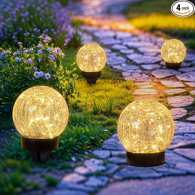 Beautyard Solar Globe Lights Outdoor USB Charged Garden Decor 3.94" Diameter 30LED 1000mAh Solar Globe Lights for Outdoor Indoor Mothers Day Gifts Holiday Decor(3.94'' Medium 4 Pack Warm White)