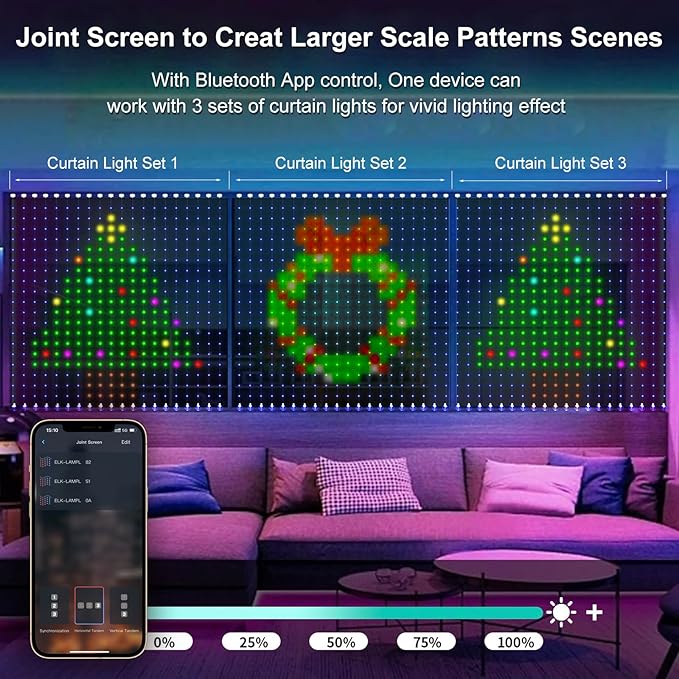 Animated Decorations Outdoor Indoor Smart Curtain String Lights Remote APP Control 3.3 x 3.3Ft 400LED RGB Color Changing Waterproof DIY Hanging Window Backdrop Fairy Light Programmable Music Sync