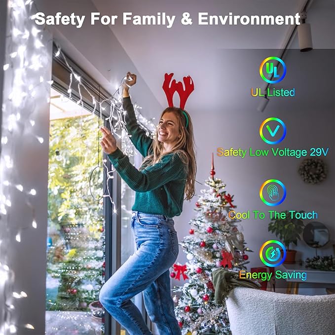 66FT 666 LED Outdoor Christmas Lights - 148 Ice Drops, 12 Pro Modes with Timer Memory & Brightness, Waterproof Hanging Ice String Light for Holiday Wedding Garden Fence House Decor (Cool White)