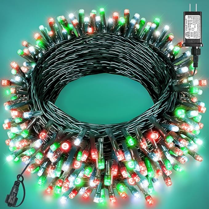 80FT 240 LED Christmas Lights Outdoor, Plug in Christmas Tree Lights Waterproof 8 Modes, Green Wire Connectable String Light for Indoor Garden Xmas Party Holiday Decorations, Red White Green
