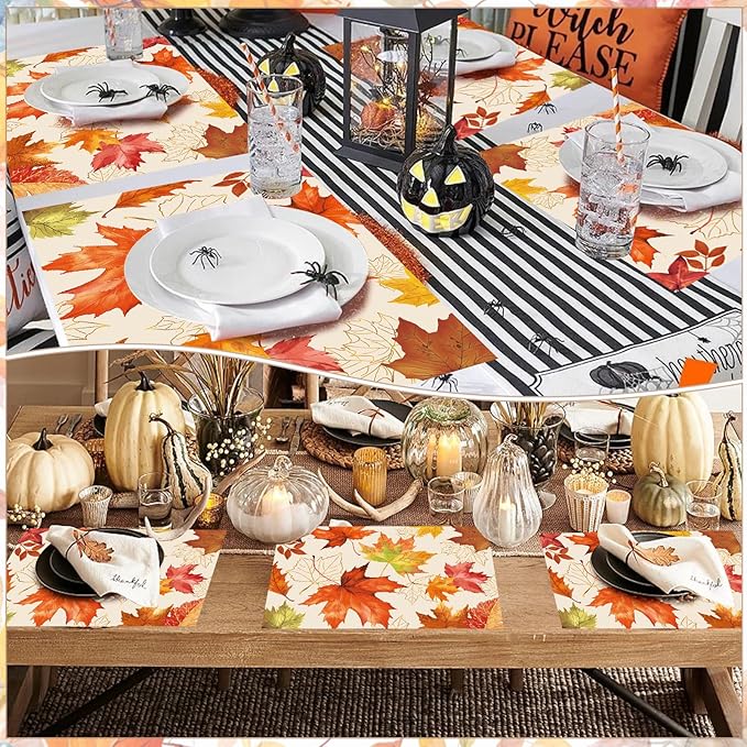 Paper Placemats Disposable 50 Pack Fall Maple Leaves Placemats 16x 11 Inch Thanksgiving Watercolor Yellow Leafs Autumn Table Mats for Home Party Kitchen Dining Table Decoration
