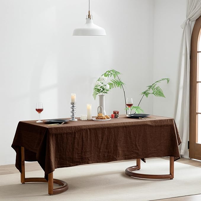 EVERLY 100% Pure Linen Rectangle Tablecloths 60x84Inches for Dining,Buffet Parties,Picnic,Events,Weddings and Restaurants,Decorative Halloween,Thanksgiving Machine Washable Tablecloths-Chocolate