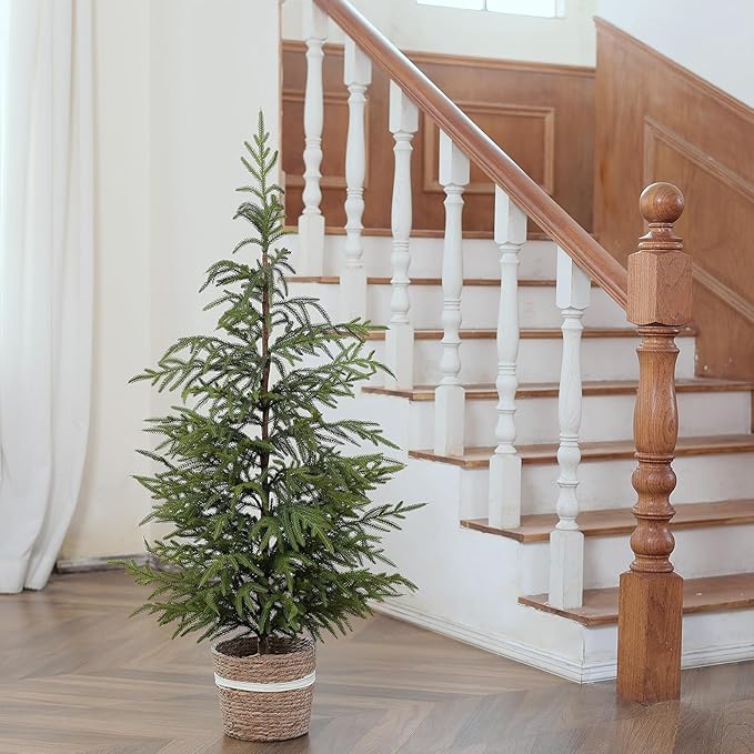 4ft Christmas Norfolk Pine Tree Artificial Christmas Tree Faux Potted Plants for Front Porch Christmas Indoor Outdoor Decor
