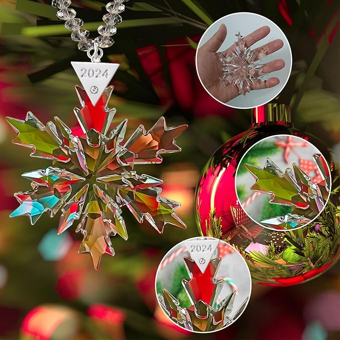 2024 Annual Christmas Ornaments Crystal Snowflake Star - Christmas Tree Ornaments Pendant Crystal Sun Catcher Home Hanging Decor (2024 New White)