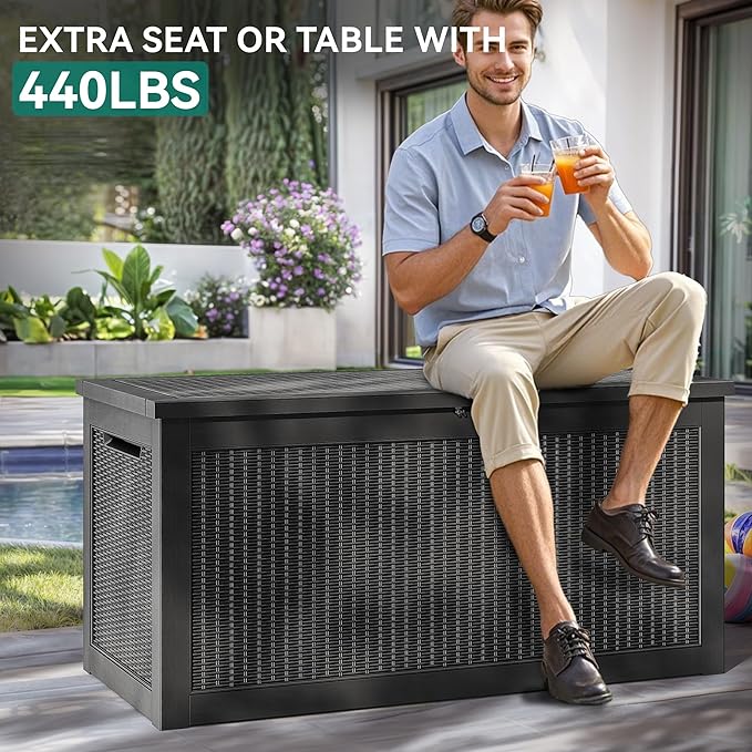 YITAHOME 260 Gallon XXL Large Deck Box, Outdoor Resin Storage Box, Lockable Storage Container for Patio Cushions, Furniture, Garden Tools, Water Resistant (Black)