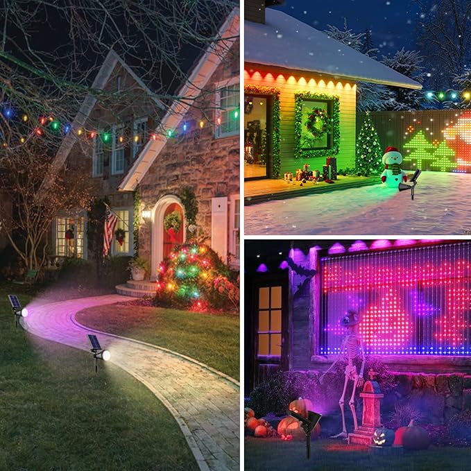 Solar Color Changing Lights, 2 Modes Solar Spotlights Outdoor Waterproof Ip65, Outdoor Lights for Outside Yard Garden Landscape Pathway Tree Decorations- 2 Pack (Multicolor)