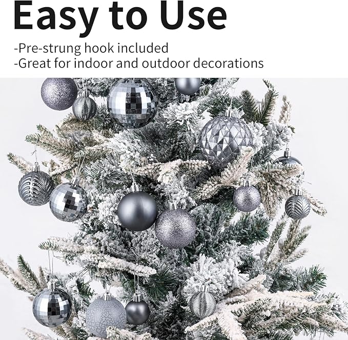 LANGXUN 36pcs Gery Christmas Tree Decorations Balls, Bolas De Navidad, 2025 Christmas Decor, Indoor Outdoor Shatterproof Christmas Ornaments, Xmars Party Wedding Suppiles