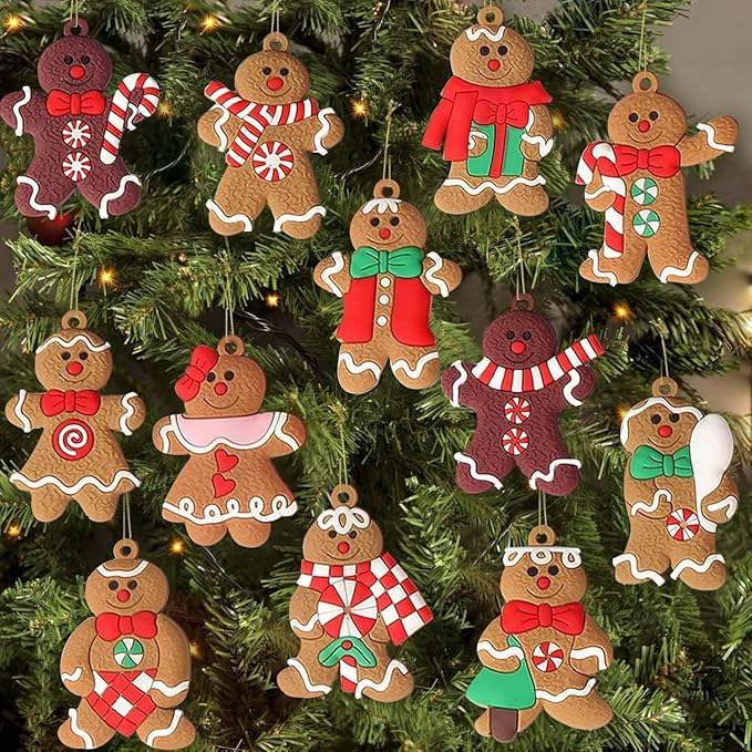 36pcs Gingerbread Man Ornaments for Christmas Tree, Assorted Gingerbread Figurines Ornaments, Christmas Tree Hanging Decorations, 3 Inch Tall