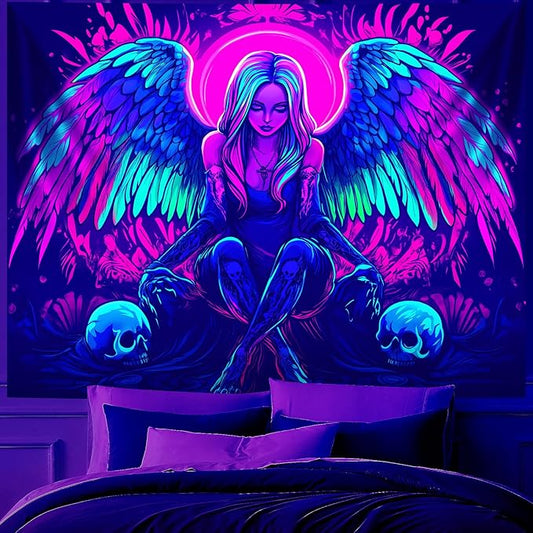Blacklight Tapestry,WingTapestry Glow In The Dark,UV Reactive Black Light Upright Posters Wall Hanging for Bedroom Dorm Living Room Backdrop Decor (wing4, 59L" x 51W")