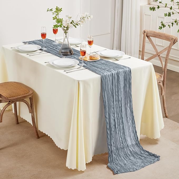 12 Pack Dusty Blue Cheesecloth Table Runner 10FT Long Boho Gauze Table Runner Rustic Sheer Runner for Wedding Bridal Baby Shower Birthday Party Table Decor Thanksgiving Christmas Decorations