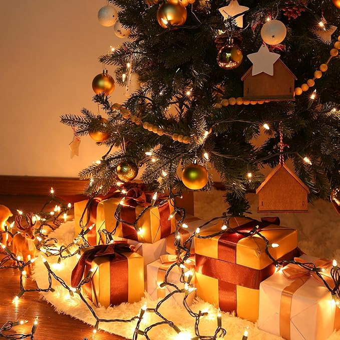 Toodour Clear Christmas Lights, 25ft 100 Count Incandescent Indoor Outdoor String Lights, UL Certified Connectable Green Wire Mini Bulb Light for Home, Party, New Year, Xmas Tree Decor - Warm White