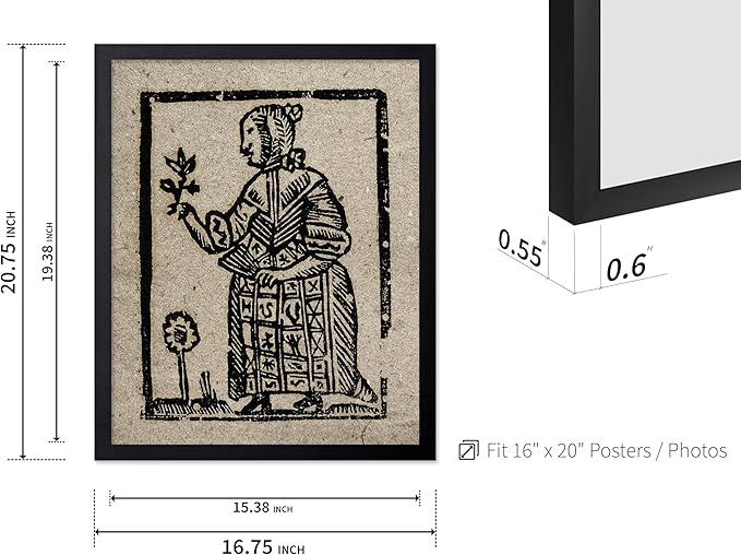 Poster Master Vintage Woodcut Poster - Retro Medieval Print - Gift for Gothic, Horror Fan - Witch Holding a Plant, Magic, Spell, Herbalist - Wall Decor for Bedroom, Dorm, 16x20 Black Framed
