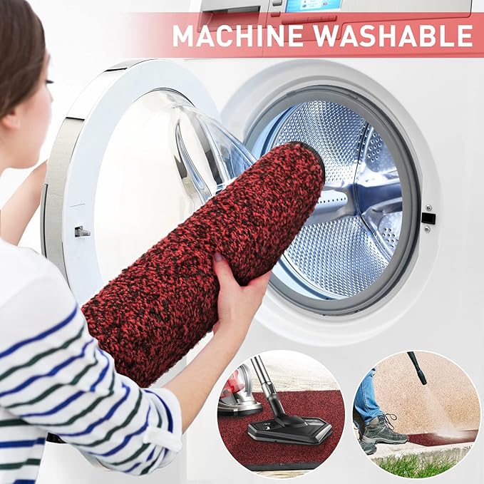 Mibao Front Door Mat, Dirt Trapper Welcome Mat for Outdoor Indoor, Non-Slip Waterproof Doormat, Durable Machine Washable Low Profile Entry Rug for Back Door Outside Patio Porch, 48" x 24", Red