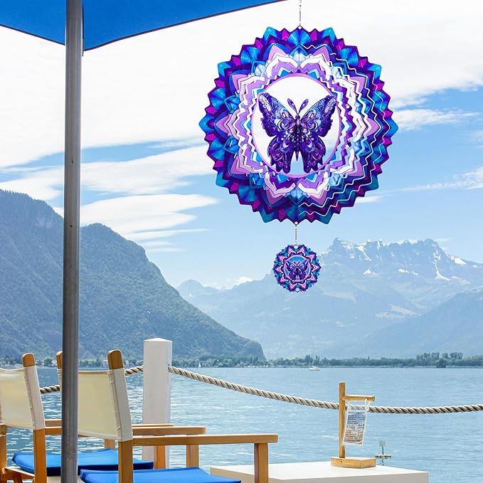 Butterfly Wind Spinner,Hanging Wind Spinners Outdoor for Garden Decoration，12 inch 3D Stainless Steel Wind Sculpture for Indoor/Outdoor Decor