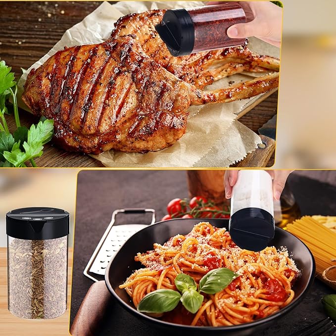 30 Pack 8.4 oz Plastic Spice Jars with Black Cap Empty Clear Plastic Spice Bottle Containers Reusable Seasoning Jars with Shaker Lids for Kitchen Storing and Dispensing Salt Powders