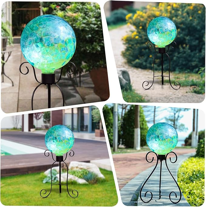 VCUTEKA Gazing Ball, Glass Gazing Balls Sphere for Garden Lawn Outdoor Ornament Yard Decorative, Blue Swirl, 10"
