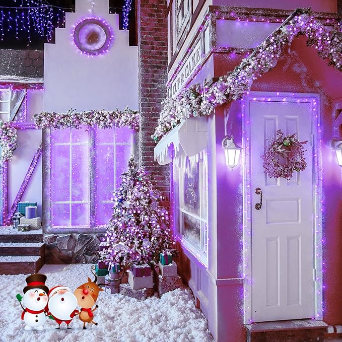 JMEXSUSS 600 LED Purple Halloween Lights Outdoor, 8 Modes Purple String Lights Indoor, 168ft LED Christmas Light Plug in for Bedroom Fireplace Party Halloween Christmas Tree Decorations