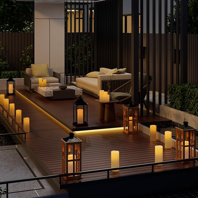 6" 8" 10" x 4" White Large Waterproof Outdoor Flameless Candles Battery Operated LED Flickering Pillar Candles with Remote and Timer for Indoor Outdoor Lanterns, Long Lasting, Set of 3