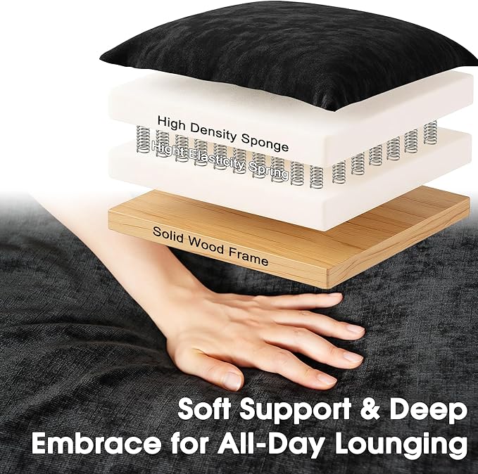 Modern Minimalist Chenille Modular Sectional Sofa, Oversized Couch and Loveseat Set with Thick Cushions, Upholstered Sofa for Small Spaces, Living Room, Bedroom, Office, Apartment(Black,75" Loveseat)