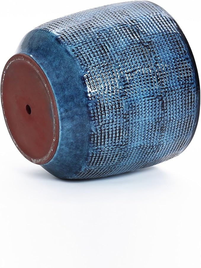 LuxenHome 15.5-Inch Dia Ceramic Planters, Large Outdoor Indoor Plant Pots with Drainage Hole and Rubber Plug, Modern Ocean Blue Glazed Round Flower Pot Planters for Home Garden Patio