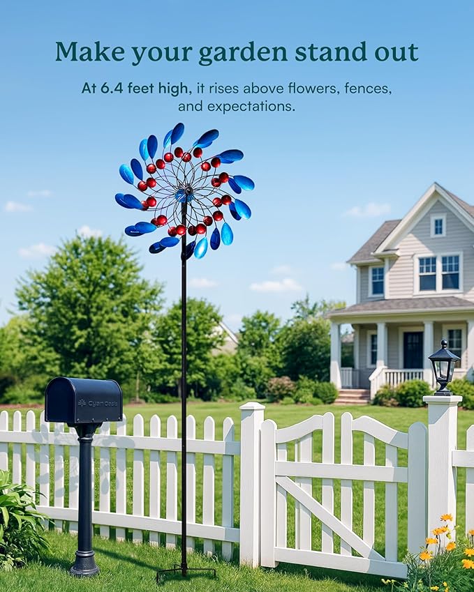 Solar Wind Spinners Outdoor, Colorful Large Garden Wind Spinners with Stake, Lawn Decor Windmill for Yard, Patio, Backyard (24'' W x 88'' H)
