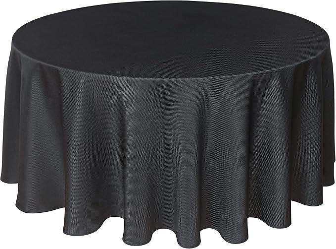 Biscaynebay Textured Fabric Round Tablecloths 108", Black Water Resistant Table Cloth Circle Folding Table Covers Linen for Dining, Kitchen, Wedding and Parties, Machine Washable