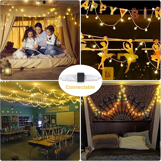 JMEXSUSS 100 LED Connectable Globe String Lights Indoor Bedroom, 33ft Warm White Christmas String Lights Plug in with Remote, 8 Modes Hanging Fairy Lights Outdoor for Room Classroom Dorm Party Decor