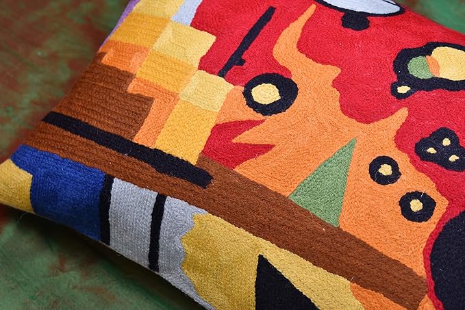 Lumbar Kandinsky Red Pillow Cover | Heavy Red Space Modern Throw Pillows Chair Cushion | Red Contemporary Pillow | Red Farmhouse Pillows | Modern Couch Pillow | Handmade Wool Size 14x20