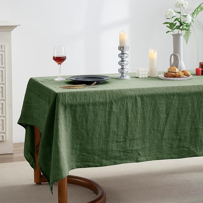 EVERLY 100% Pure Linen Rectangle Tablecloths 60x84Inches for Dining,Buffet Parties,Picnic,Events,Weddings and Restaurants,Decorative Halloween,Thanksgiving Machine Washable Tablecloths-Green