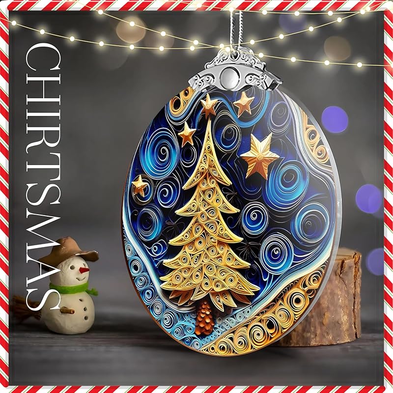 2025 Christmas Ornament, Stained Glass Effections, Christmas Tree 4 Inch Acrylic Ornament Art, White Elephant Gifts Car Interiors Decors, Christmas Decor (QuillingTree)