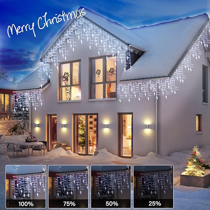 Icicle Lights Outdoor, 33 FT 400 LED Christmas Lights with 60 Drops, Waterproof Connectable Icicle Christmas Light Outdoor with Remote and Timer, 8 Light Modes Christmas Decorations for Roofline